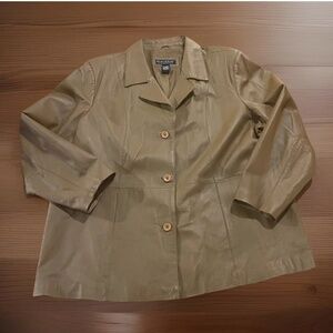Dialogue Light Brown Leather Button Down Jacket Plus Size 3X